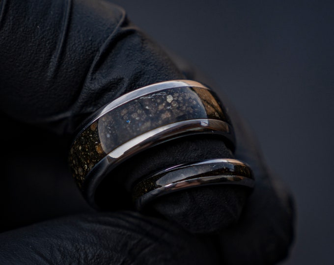 Super Rare Chondrite meteorite ring, couple rings matching, couple wedding rings,  engagement rings for couple, Mens wedding band