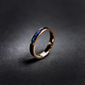 Rose Gold Tungsten Wedding Band 4mm – Blue Sapphire Galaxy Opal Inlay Ring – Minimal Women’s Wedding Band – Comfort Fit – Stackable Band