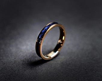 Rose Gold Tungsten Wedding Band 4mm – Blue Galaxy Opal Inlay Ring – Minimal Women’s Wedding Band – Comfort Fit – Stackable Band