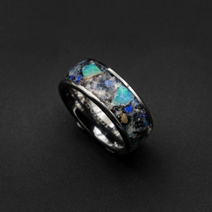 wood opal, Genuine Australian opal ring with Glowstone & meteorite dust.