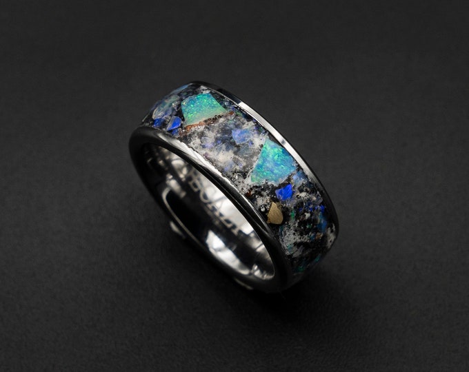 wood opal, Genuine Australian opal ring with Glowstone & meteorite dust.