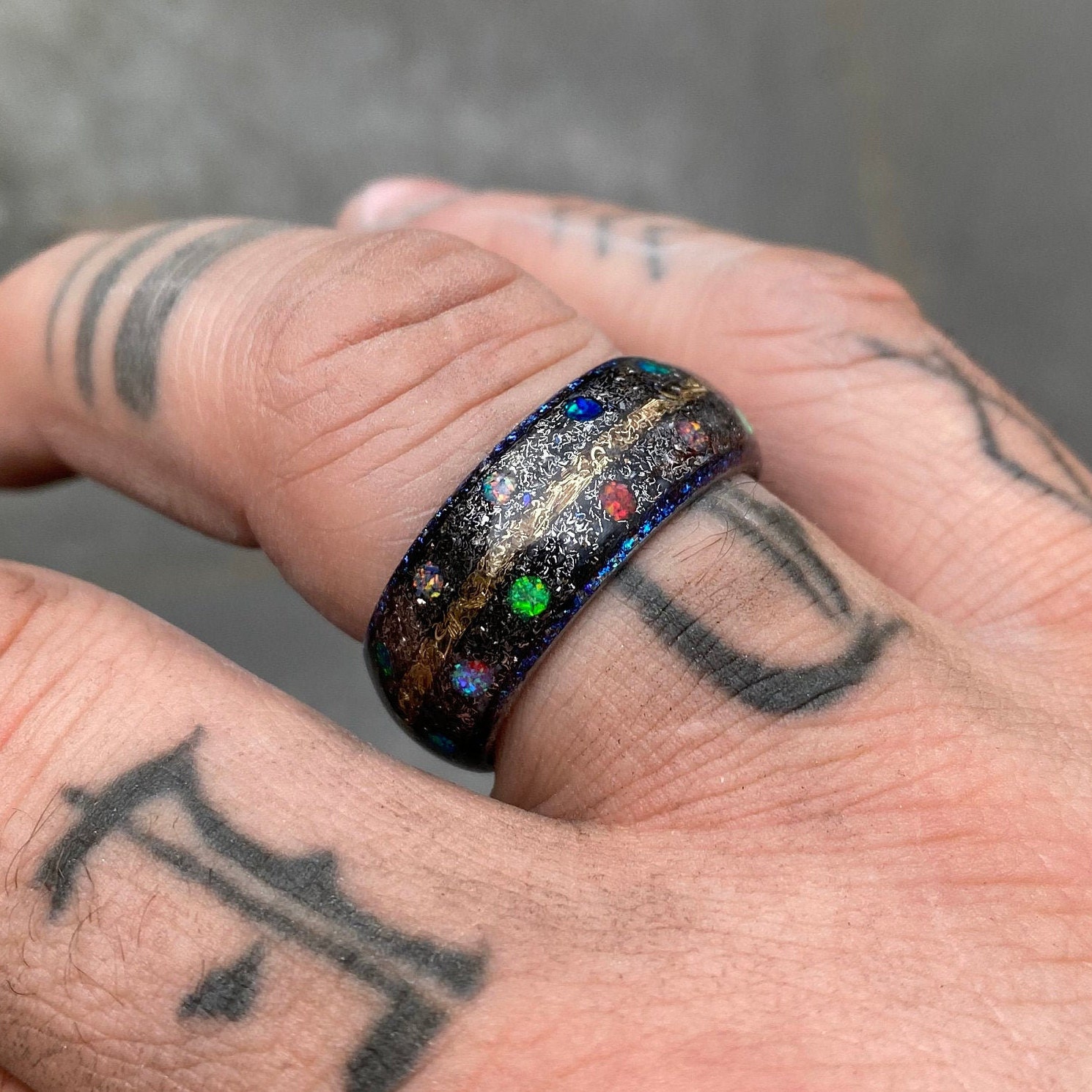 marvel infinity ring, Meteorite ring, Opal ring, tungsten, mens wedding
