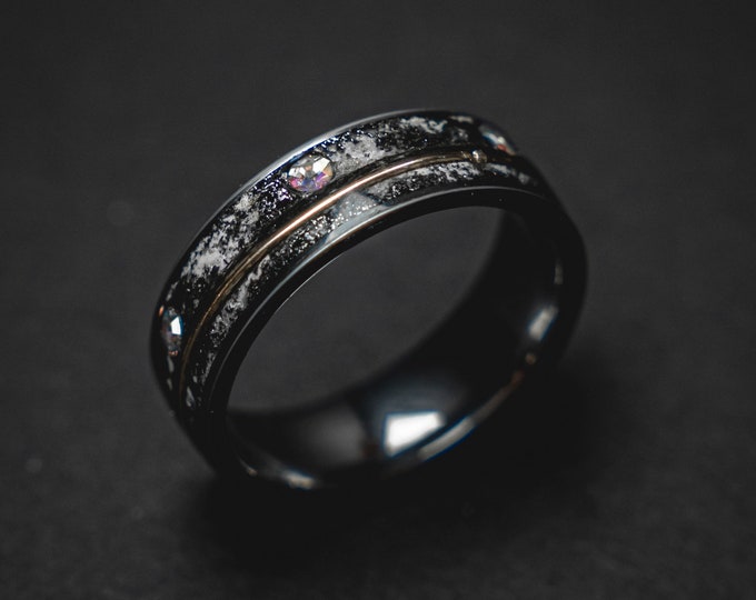 meteorite ring, Glow in the dark ring, glow ring, Gold tungsten ring, tungsten ring men, Lunar jewelry, mens wedding band, mens ring.