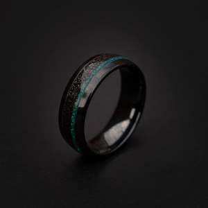 meteorite ring, Black galaxy ceramic ring, wedding, mens wedding band, opal ring, blue opal ring, tungsten ring, meteorite, ceramic ring.