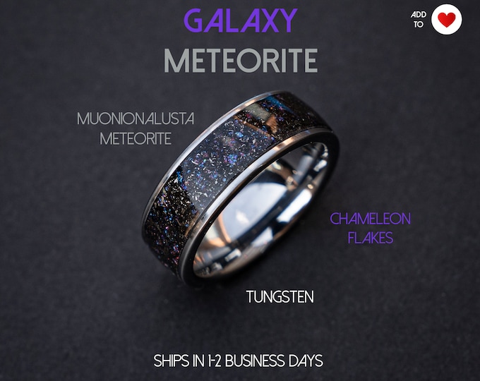 Meteorite galaxy space ring, Meteorite ring, Tungsten ring, Space ring, Promise rings, Meteorite ring men, Handmade jewelry, Everyday ring