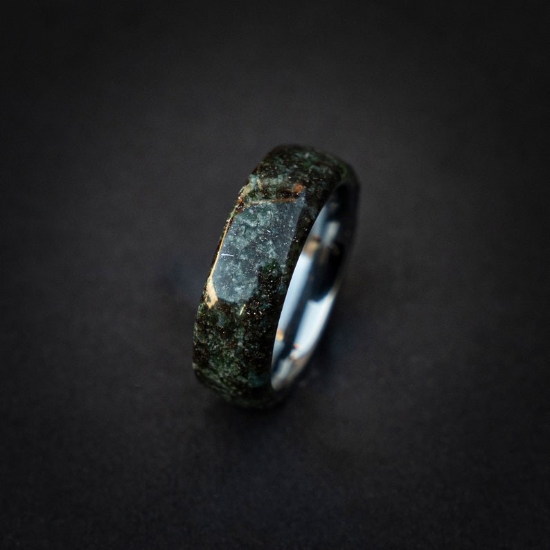 moss agate silver tungsten ring, moss agate engagement ring, moss agate jewelry, moss agate wedding ring set, green moss agate ring, Decazi image 9