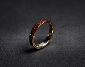4mm rose gold tungsten ring with red galaxy inlay, thin ring | Decazi