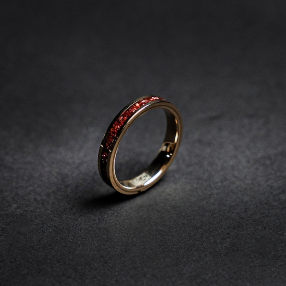 4mm Rose Gold Tungsten Ring With Red Galaxy Inlay Thin Ring Decazi Etsy