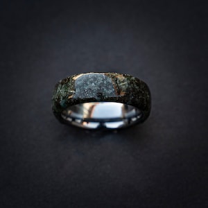 moss agate silver tungsten ring, moss agate engagement ring, moss agate jewelry, moss agate wedding ring set, green moss agate ring, Decazi image 3