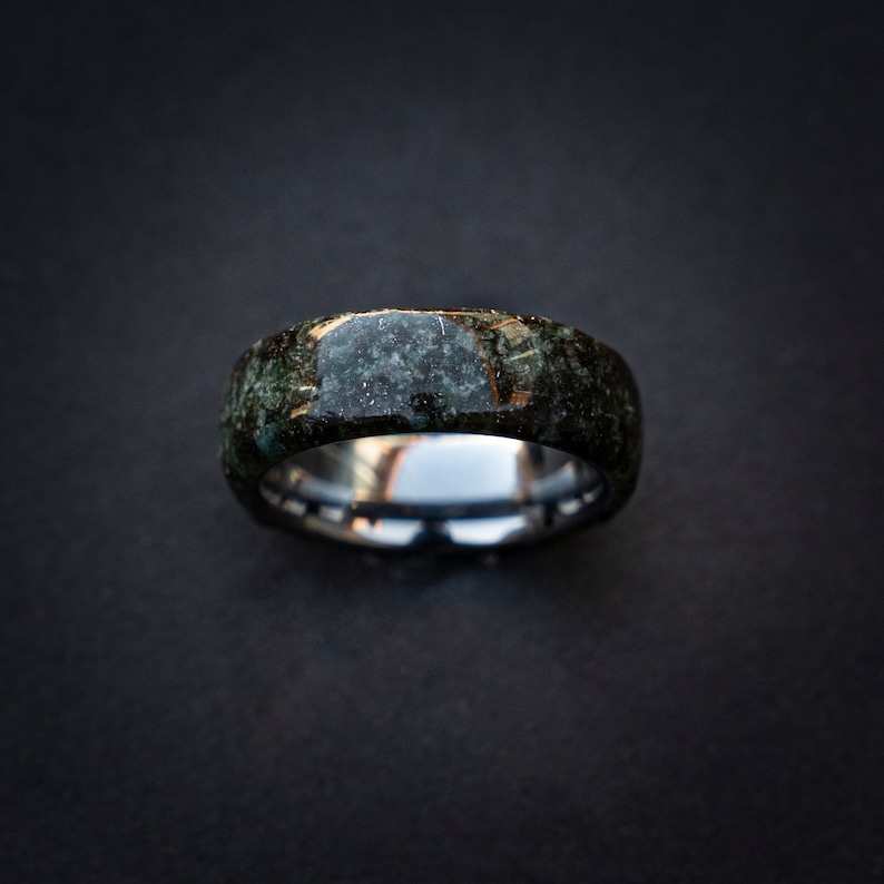 moss agate silver tungsten ring, moss agate engagement ring, moss agate jewelry, moss agate wedding ring set, green moss agate ring, Decazi image 3