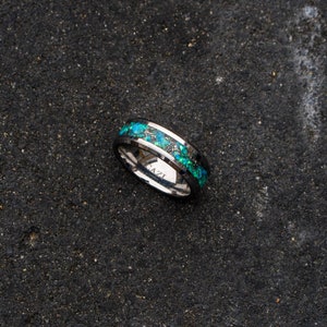 mens tungsten ring. mens opal ring. Tungsten rings. meteorite opal ring. unique opal ring. unique tungsten ring image 4