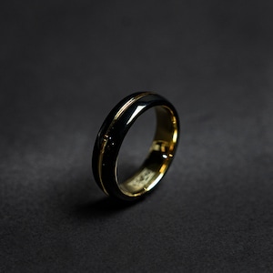 6mm domed black tungsten ring with gold line, ring for men, mens wedding band, thin ring | Decazi