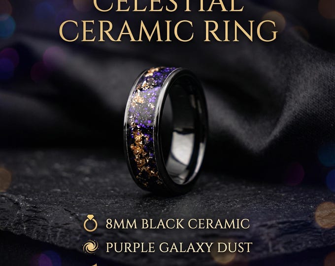 Black Starry Night Wedding Band, Orion Nebula Ring, Women Men Ring, Unique Purple Luxury Wedding Ring, Galaxy Ring, Handmade Jewelry Ring