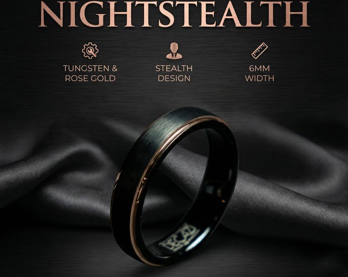 Men's Tungsten Wedding Band, Tungsten Ring, Black Tungsten Ring, Rose Gold Tungsten Ring, Tungsten Band, Personalized Ring | Decazi