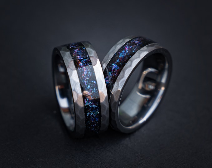 Galaxy space ring, hammered ring, unique ring, bridal ring set, silver ring, mens engagement ring, wedding band men, wedding rings, decazi