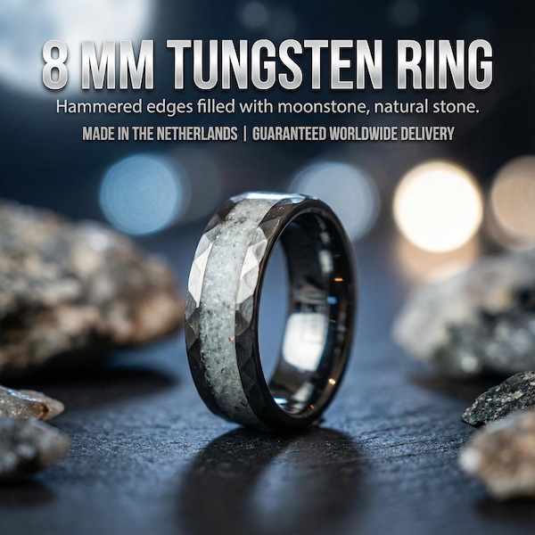 Moonstone Tungsten Ring, Moon ring, Rainbow moonstone, Gemstone ring, Men's Wedding Band, Tungsten Band