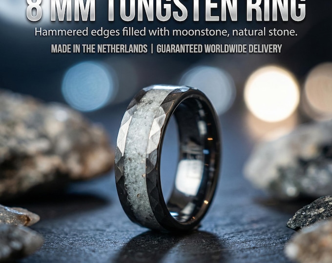 Moonstone Tungsten Ring, Moon ring, Rainbow moonstone, Gemstone ring, Men's Wedding Band, Tungsten Band