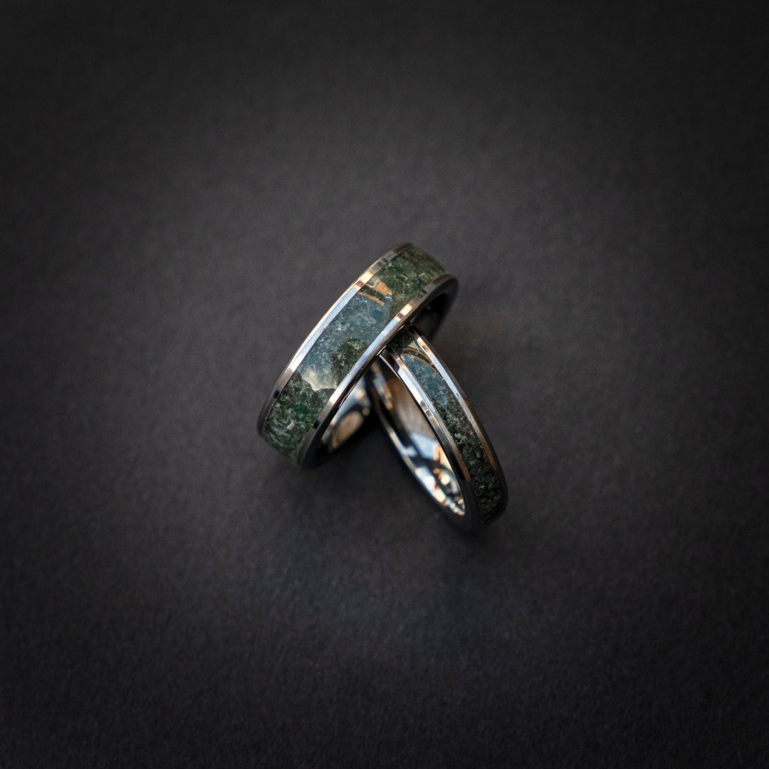 Couples Ringset With Moss Agate, Engagement Ring, Moss Agate Jewelry ...