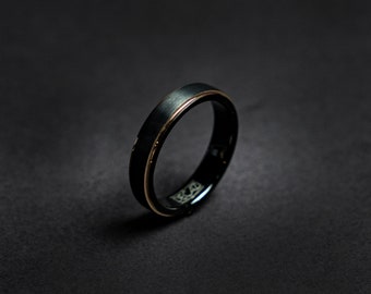 Alliance en tungstène pour hommes, bague en tungstène, bague en tungstène noir, bague en tungstène en or rose, bande en tungstène, bague personnalisée | Decazi