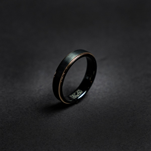 Alliance en tungstène pour hommes, bague en tungstène, bague en tungstène noir, bague en tungstène en or rose, bande en tungstène, bague personnalisée | Decazi