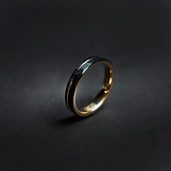 Anillo de oro rosa negro para mujer, alianza de boda martillada, anillo de boda alternativo, anillo de compromiso único, anillo de 4 mm / Decazi