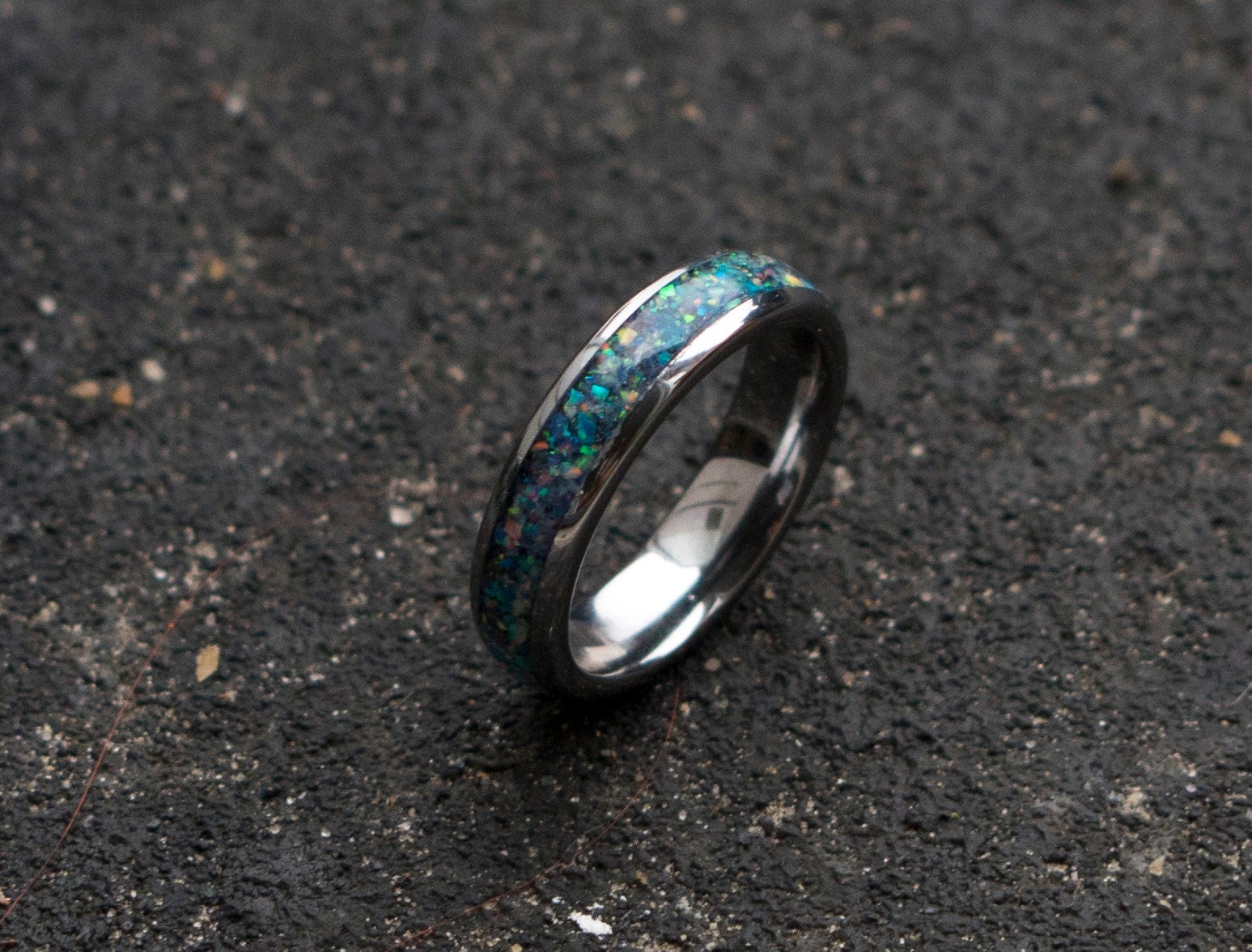 mens opal ring. Galaxy opal. Tungsten ring for men. meteorite opal ring ...