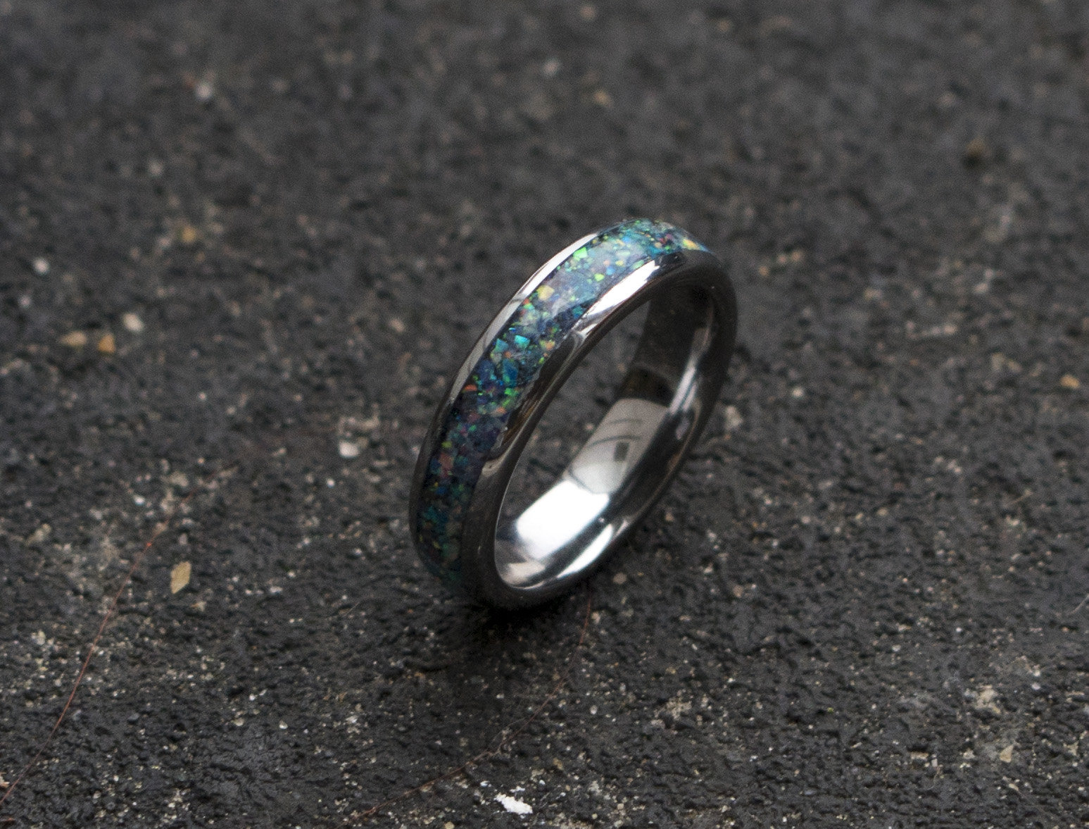 mens opal ring. Galaxy opal. Tungsten ring for men. meteorite opal ring ...