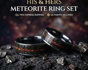 Anillo de meteorito de tungsteno con incrustaciones de ópalo rojo rubí – Alianza de boda de carburo de tungsteno para hombre, Anillo de meteorito Muonionalusta, Joyería cósmica única
