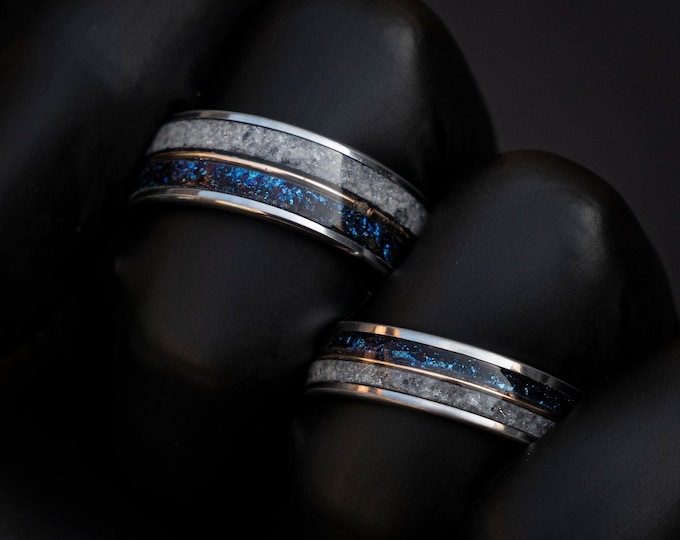 Moonstone with Galaxy Opal ring and 18K goldwire, Rainbow moonstone, Moonstone Tungsten Ring, moon ring, Men's Wedding Band, Unique ring
