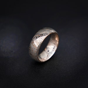 Rose Gold Tungsten Ring with laser edges damascus pattern, rose gold Wedding Band, Mens Wedding Ring,  Men's Ring, Promise Ring | Decazi