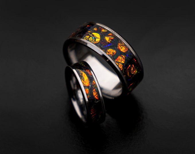 10 & 6mm Dragonbreath Dichroic Galaxy Ring | Unique Handmade Jewelry | Custom Wedding Band