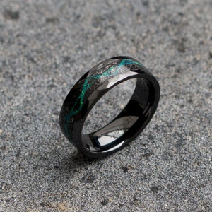 Black Ceramic Ring With Meteorite and Galaxy Opal Wedding - Etsy