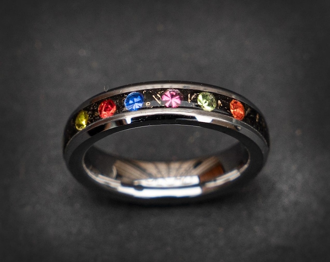 4mm Meteorite ring, The Six Infinity Stones Mens Ring, Comic Book Inspired Cubic Zirconia Ring, Tungsten Engagement Ring, Anime Fan Art Gift