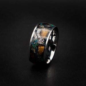 Dinosaur bone ring with Genuine tyrannosaurus and meteorite shavings. image 2