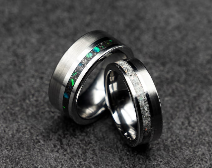 Offset tungsten ring with heaven-dust or demon-dust