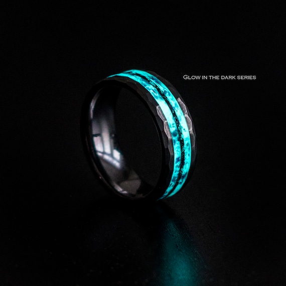 Glow in the Dark. Mens Opal Ring. Galaxy Opal. Tungsten Ring for