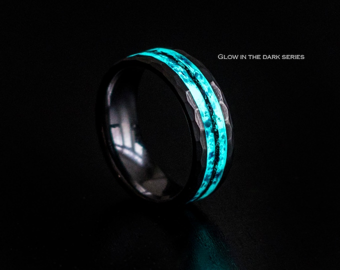 Glow in the dark. mens opal ring. Galaxy opal. Tungsten ring for men. meteorite opal ring. Christmas. wedding band men. ring with opal inlay