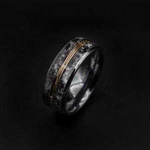 meteorite ring, Glow in the dark ring, glow ring, Gold tungsten ring, tungsten ring men, Lunar jewelry, mens wedding band, mens ring.