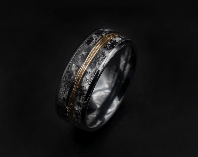 meteorite ring, Glow in the dark ring, glow ring, Gold tungsten ring, tungsten ring men, Lunar jewelry, mens wedding band, mens ring.