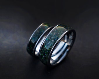 Couples ringset with Moss agate, engagement ring, moss agate jewelry, moss agate wedding ring set, green moss agate ring, rings moss agate