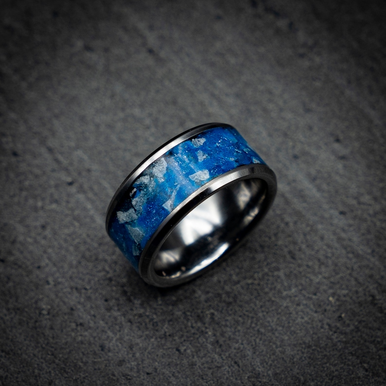 Unique mens rings. Mens wedding band Valentine gift blue opal ring valentines day gift for him Glowstone ring Glow in the dark ring