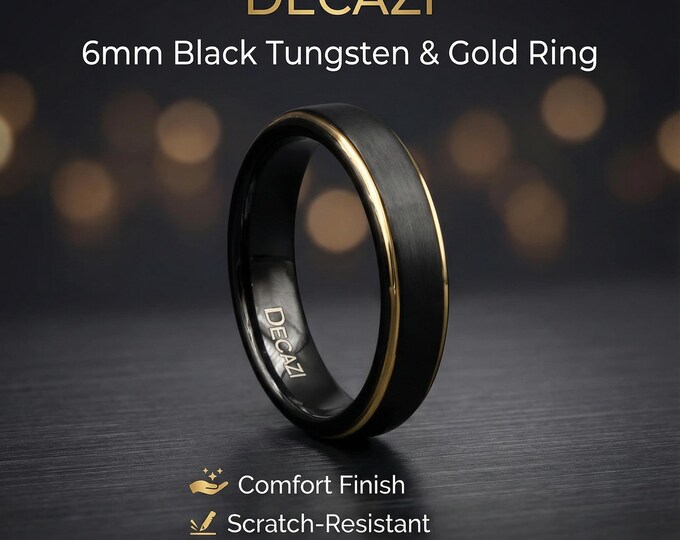 Black Tungsten Wedding Band, Black and Gold Wedding Band, Affordable Wedding Band, Unisex Wedding Ring, cheap ring