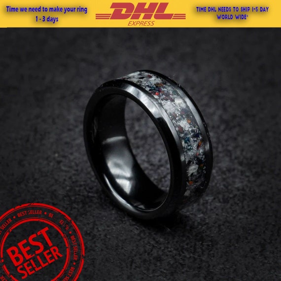 Men s Rainbow Moonstone Ring Tungsten Wedding Band for Him Black
