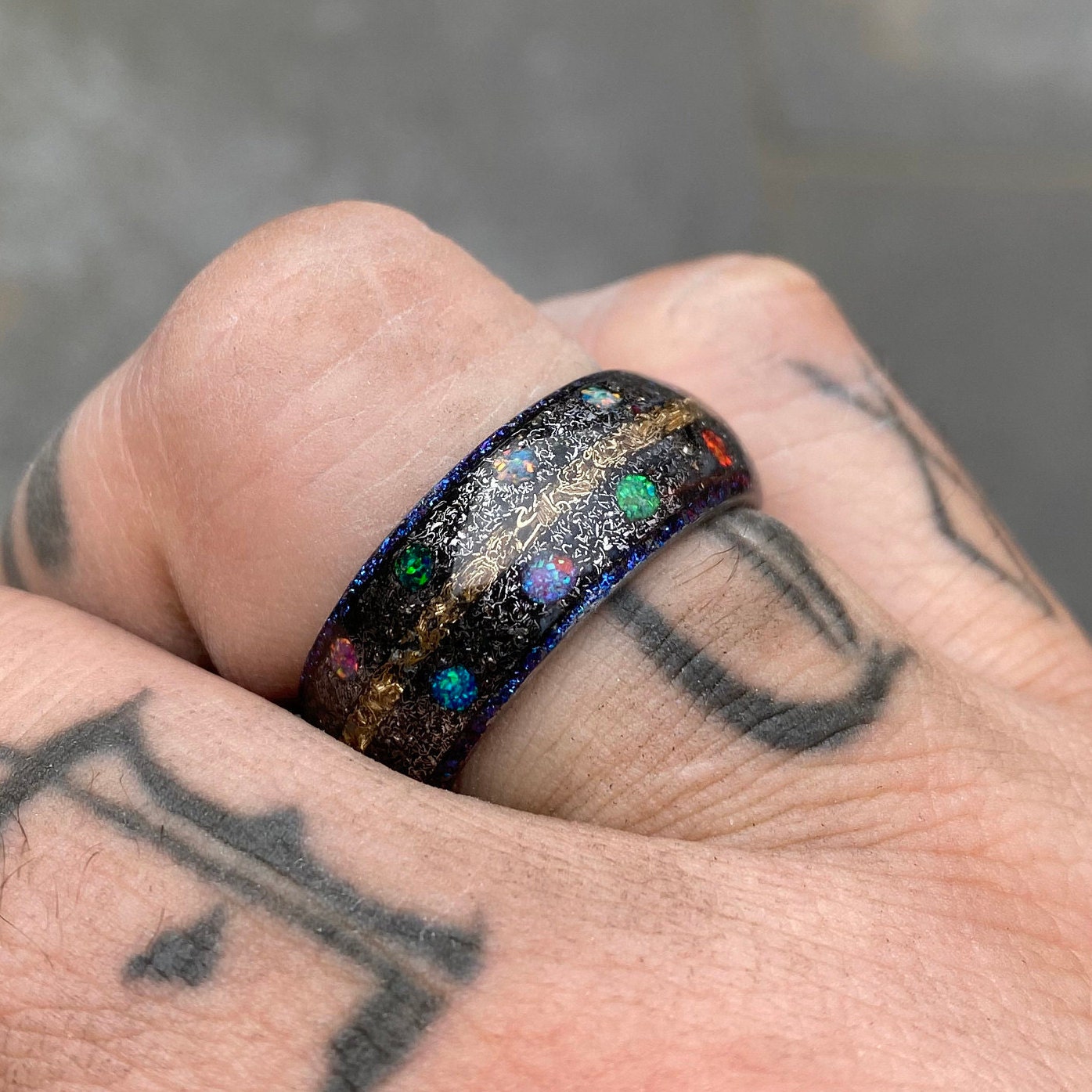 marvel infinity ring, Meteorite ring, Opal ring, tungsten, mens wedding band, Unique mens ring