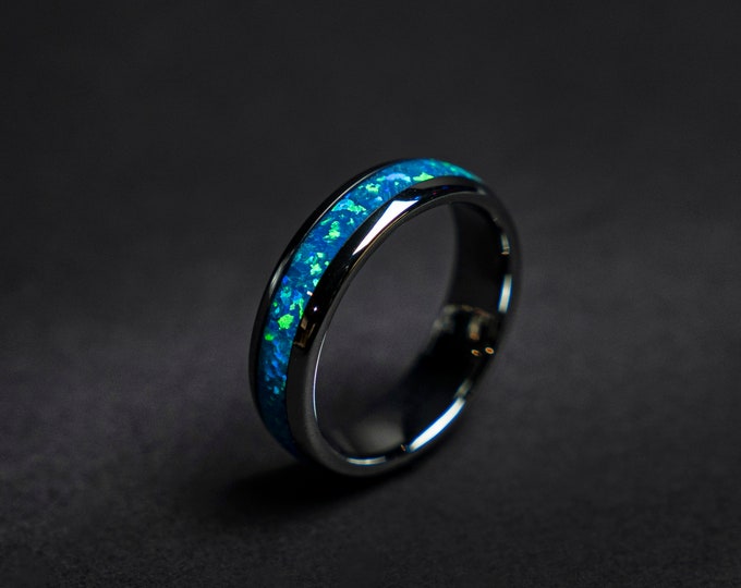 Blue opal ring, mens wedding band, mens ring, handmade wedding band, mens engagement ring, mens wedding bands, | decazi