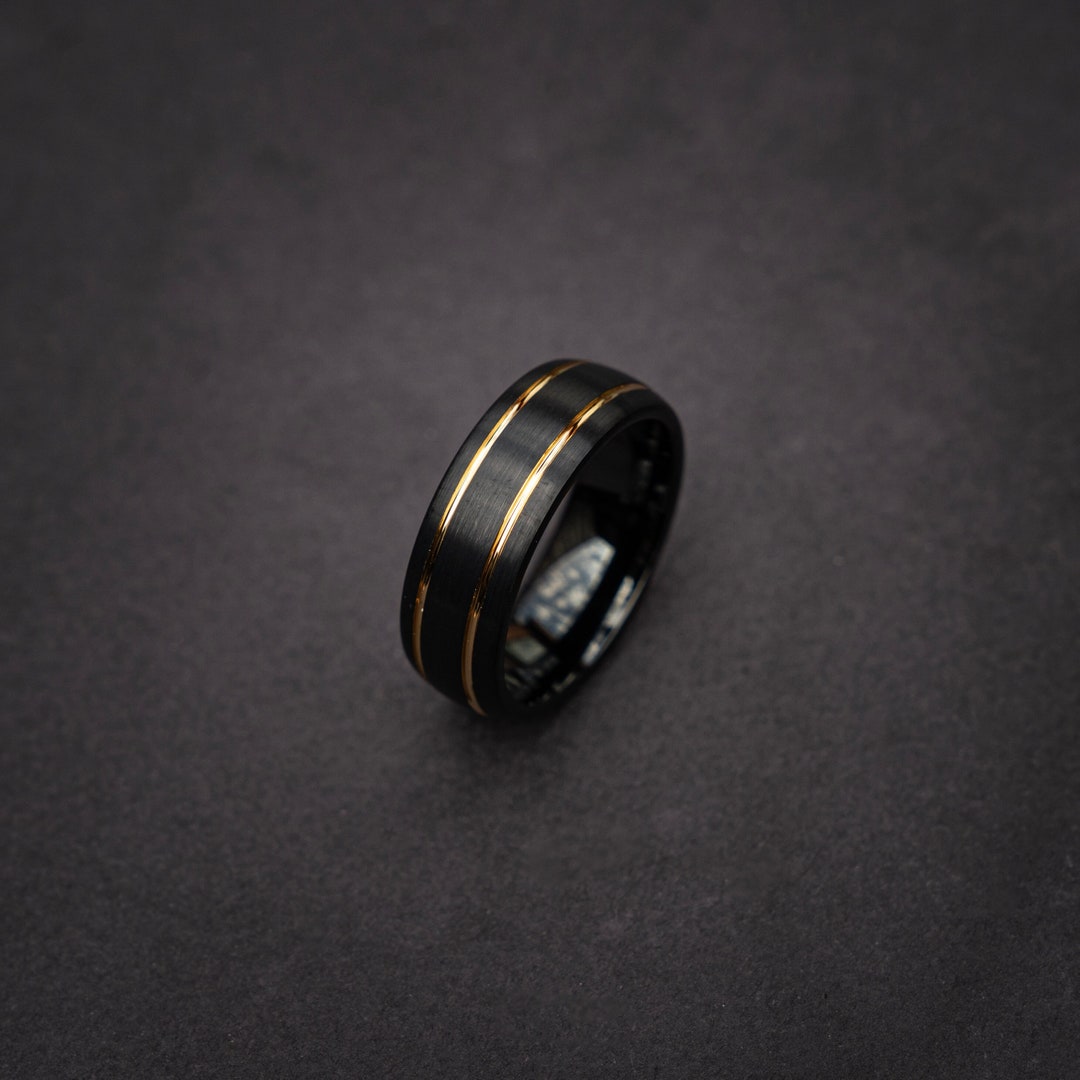 Black Tungsten Ring Men's Tungsten Wedding Band Tungsten Etsy