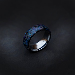 The Ultimate Galaxy opal space nebula ring with glow in the dark pigments, handmade wedding band, meteorite ring, mens wedding band | Decazi