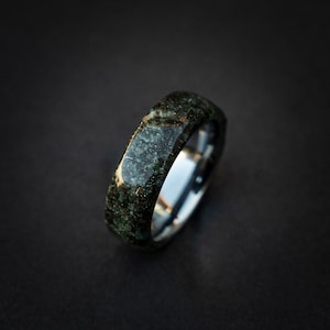 moss agate silver tungsten ring, moss agate engagement ring, moss agate jewelry, moss agate wedding ring set, green moss agate ring, Decazi