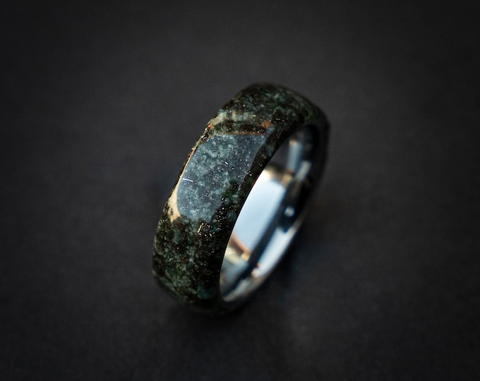 moss agate silver tungsten ring, moss agate engagement ring, moss agate jewelry, moss agate wedding ring set, green moss agate ring, Decazi