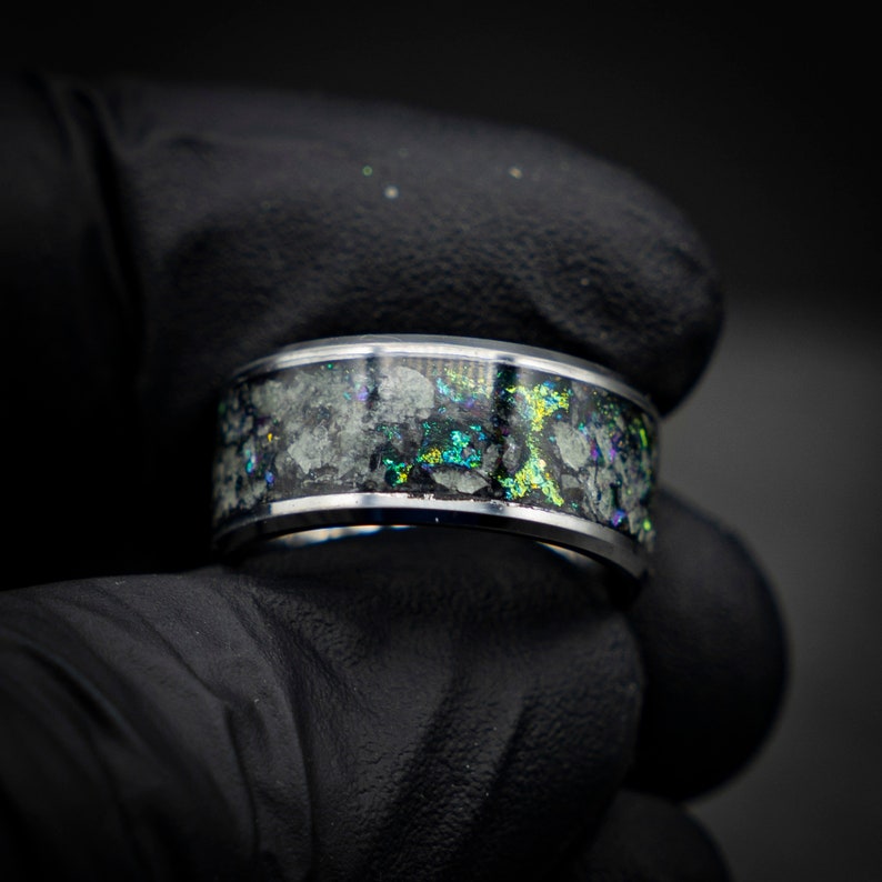 Unique mens rings. Glow in the dark ring blue opal ring valentines day gift for him Mens wedding band Valentine gift Glowstone ring